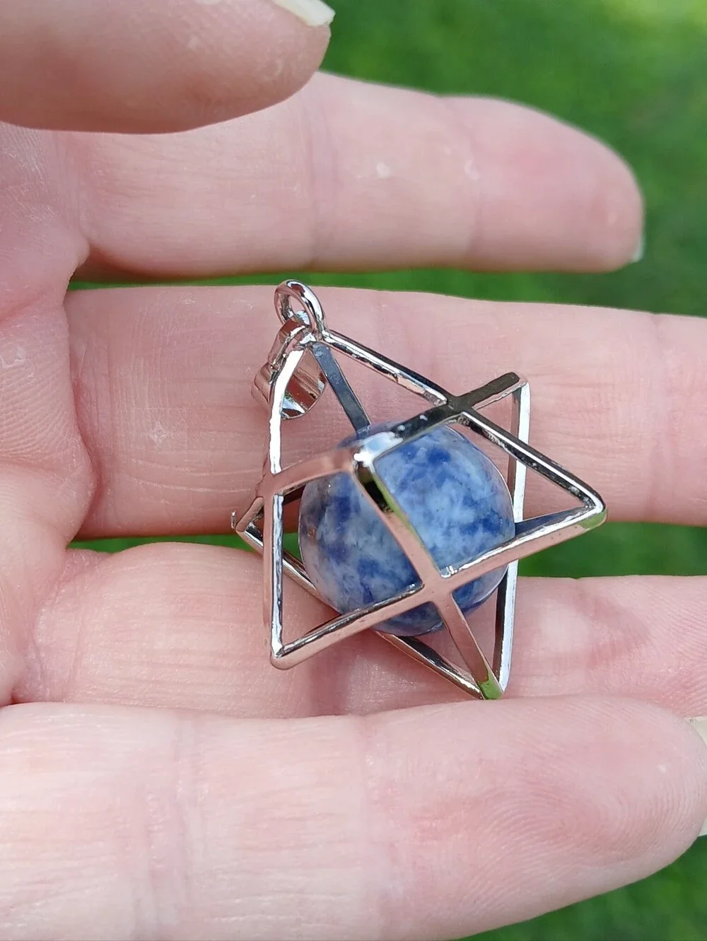 New Sodalite Ball Star of David Magic Energy Amulet Pendant.